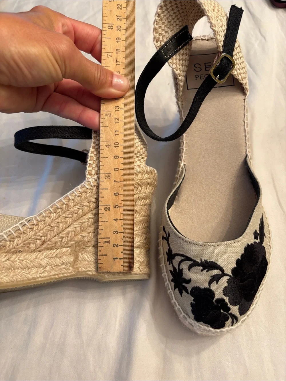 Sea People Black Floral Espadrille Ankle-Strap Flats, SZ 8.5 NWOT